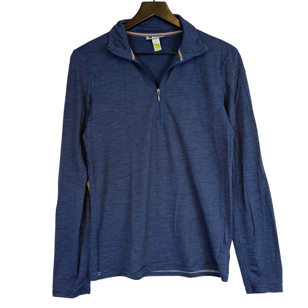 Smartwool Mens Merino Wool Blue Stripe 1/4 Zip Sweater - S